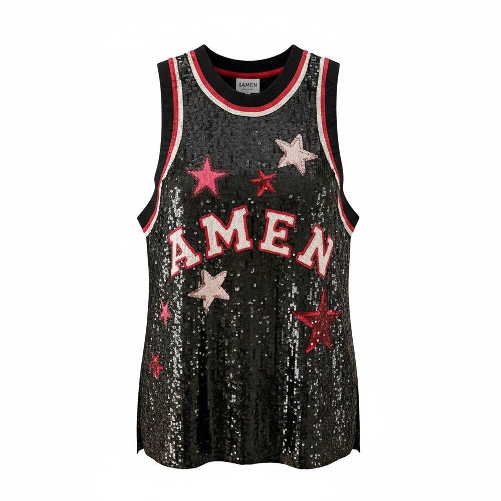 AMEN Sequin Mini Dress Black Embellished Sleeveless M NWT